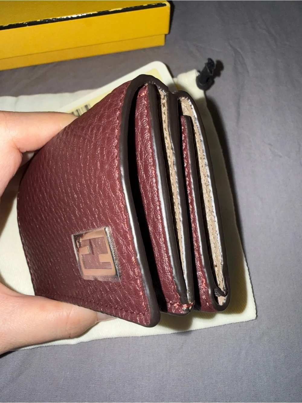 NIB - FENDI Cuoio Romano Baguette Tri-Fold Wallet – Burgundy
